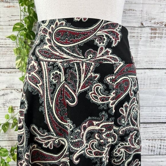 Christopher & Banks Skirt size 10 Black Red Paisley A Line Midi Boho Modest Slim - Picture 6 of 16